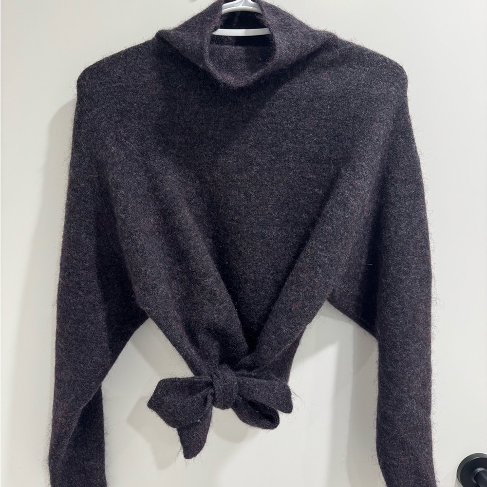 Aritzia Lorin Charcoal Black Turtleneck Sweater with Tie